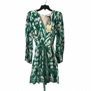 Alex Marie Renata Green Ikat Wrap-Style Dress Size 10 NWT Resort Chic